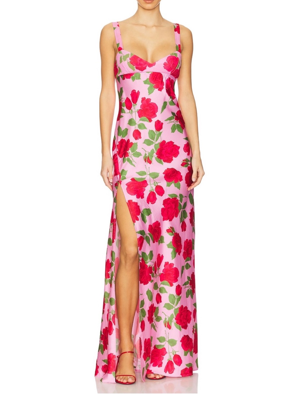 Show Me Your MuMu Pink Maxi Dress with Red Rose Print